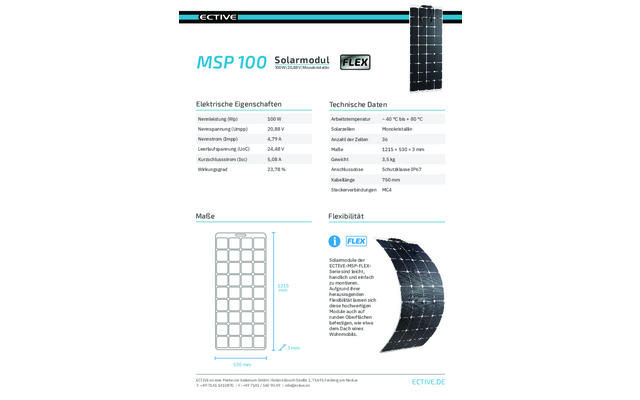ECTIVE MSP 100 Flex Panneau solaire flexible monocristallin 100 Watt