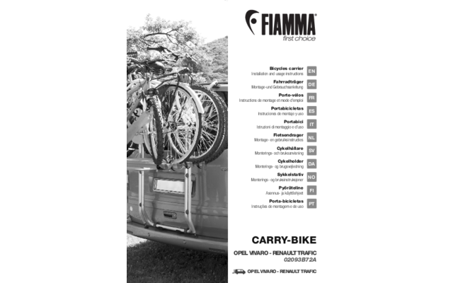 Fiamma Carry Fiets Fietsdrager voor Camper Van Opel Vivaro Renault Trafic