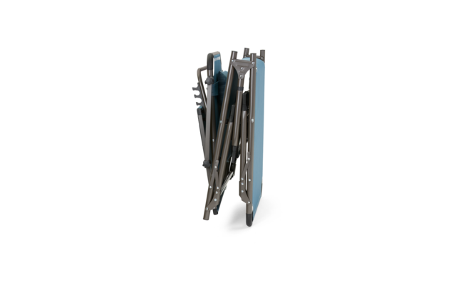 Table pliante bleue pliée avec cadre noir