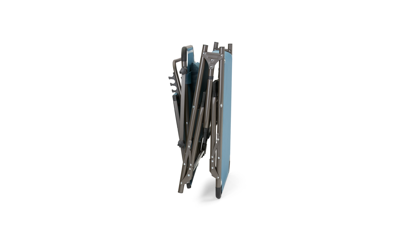 Table pliante bleue pliée avec cadre noir