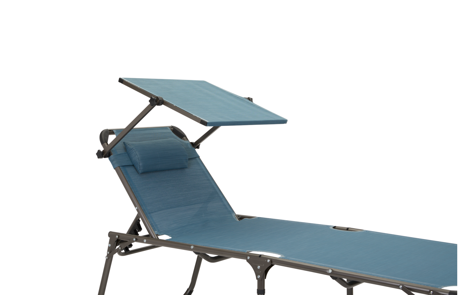 Chaise longue bleue avec appuie-tête réglable et cadre en métal