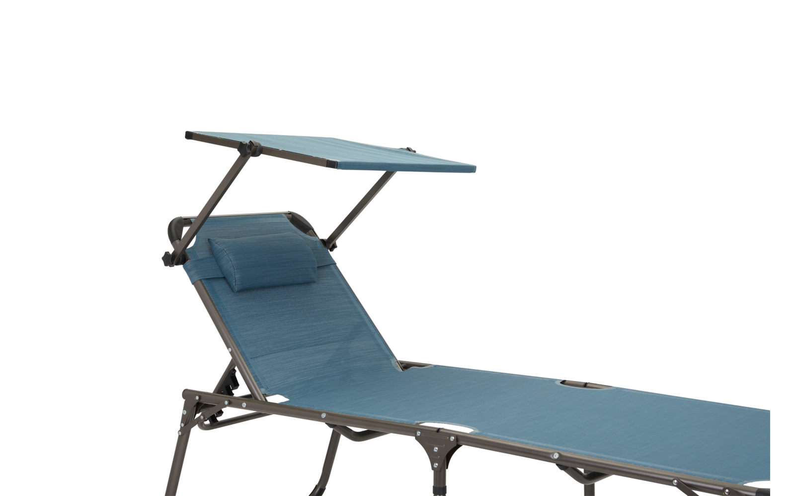 Chaise longue bleue avec pare-soleil réglable