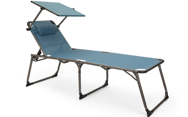Chaise longue bleue avec dossier réglable et pare-soleil