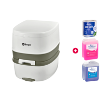 Berger Mobil WC Supreme Starter Set avec toilettes de camping Supreme, papier hygiénique et liquides sanitaires