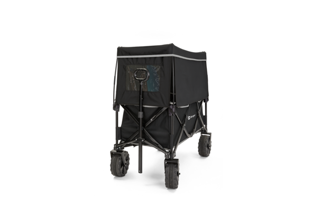 Faltbarer Transportwagen mit schwarzen Seiten und vier Rädern