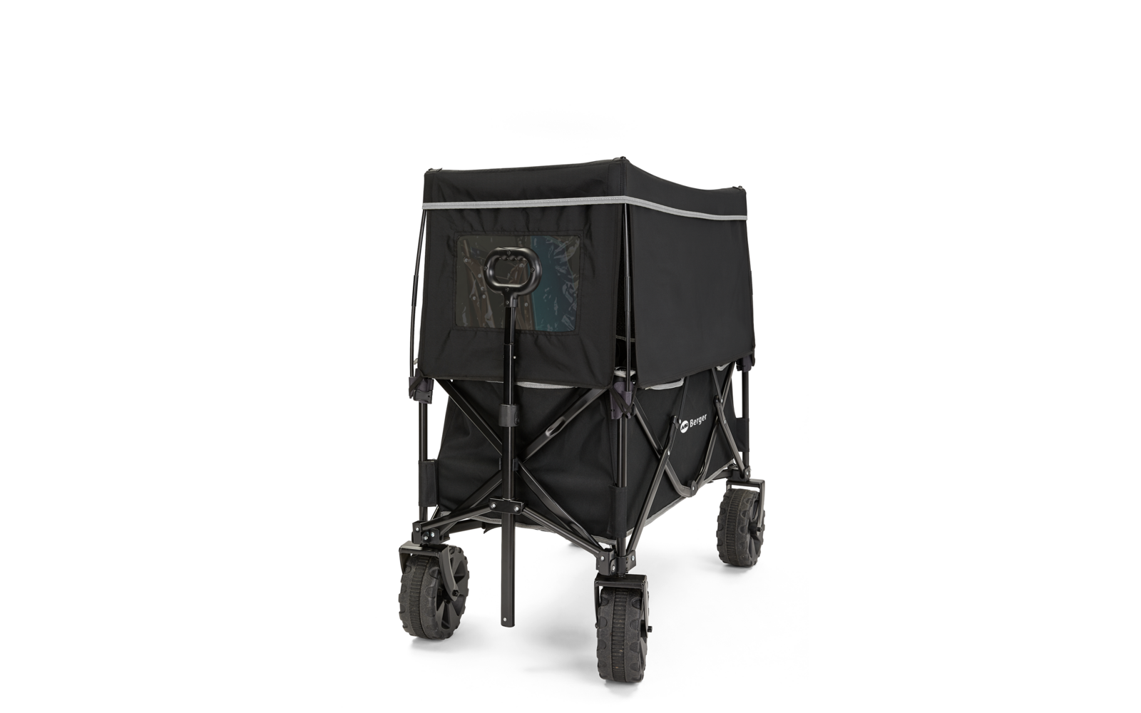 Faltbarer Transportwagen mit schwarzen Seiten und vier Rädern