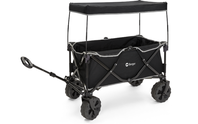 Carrello pieghevole nero con quattro ruote e maniglia