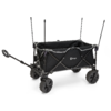 Carretto pieghevole nero con quattro ruote grandi e una lunga maniglia