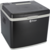 Schwarze Kühlbox mit grauem Deckel und Griff an der Seite, Marke Berger
