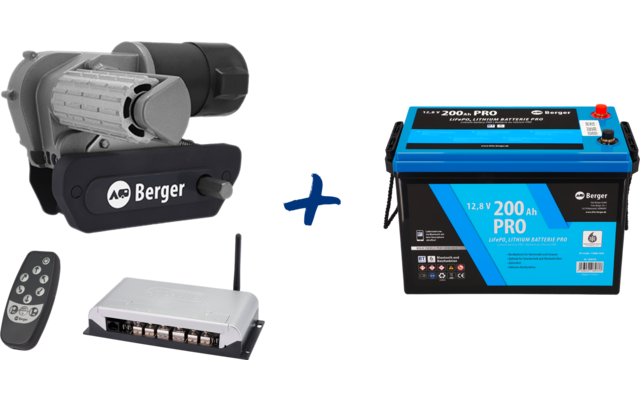 Image du produit Berger Titanium Rangierhilfe halbautomatisch Anthrazit + LiFePO4 Lithium Batterie Pro 200 Ah 12 V mit Bluetooth & Heizung im Set 1
