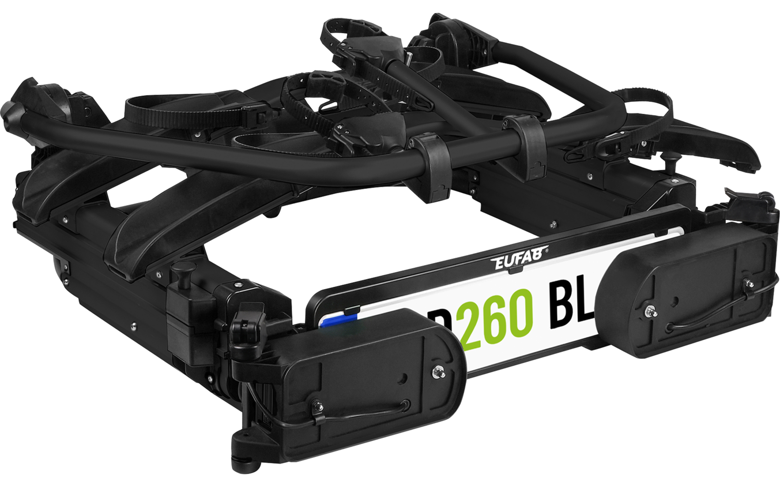 Produktbild Eufab SD260 Fl&uuml;gelt&uuml;r Kupplungs-Fahrradtr&auml;ger inkl. Erweiterungsschiene f&uuml;r 3 Fahrr&auml;der E-Bike geeignet schwarz 1