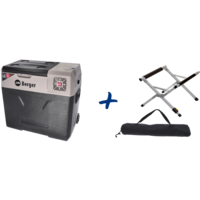 Nevera port&aacute;til con compresor Berger B50-T con ruedas, 12 V, 24 V, 230 V, 49 litros + soporte para nevera port&aacute;til Berger, en un kit
