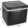 Caja rectangular negra con borde gris claro, tapa con ranuras de ventilación, asa lateral y logotipo blanco Berger en el frente