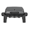 Gray grill with closed lid and temperature gauge on the lid, Enders logo on the front, two control knobs and two legs