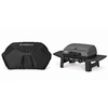 On the right a grill with closed lid, on the left a black protective cover with Enders logo on a white background