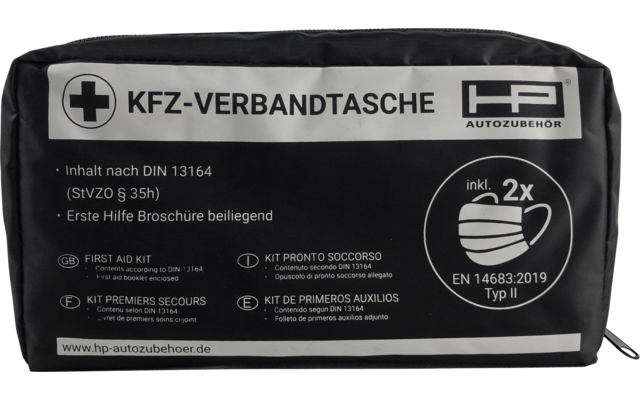 HP Autozubehör KFZ Verbandtasche inklusive 2x Mund- und Nasenschutz Schwarz