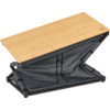 Höhenverstellbarer Tisch mit Holzplatte und schwarzem Gestell