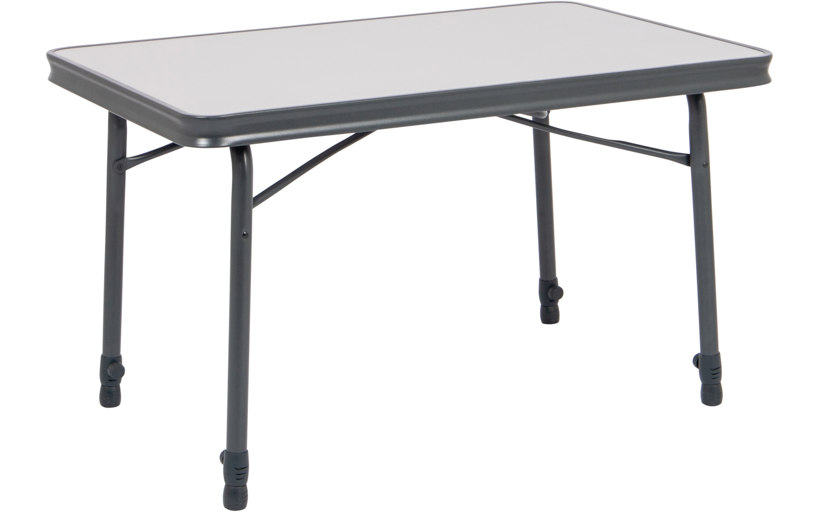 Grauer quadratischer Klapptisch mit schwarzen Metallbeinen