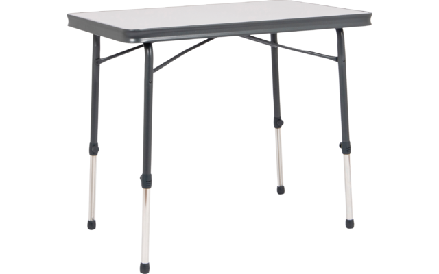 Quadratischer Tisch mit silberner Tischplatte und schwarzen Beinen