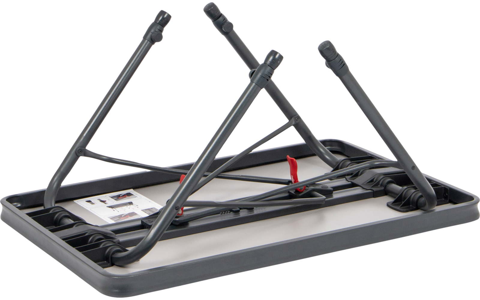 Klappbarer Präsentationsständer aus Metall und Kunststoff in Schwarz und Rot