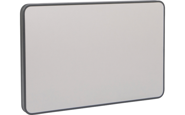 Rechteckige weiße Tafel mit abgerundeten Ecken und grauem Rand