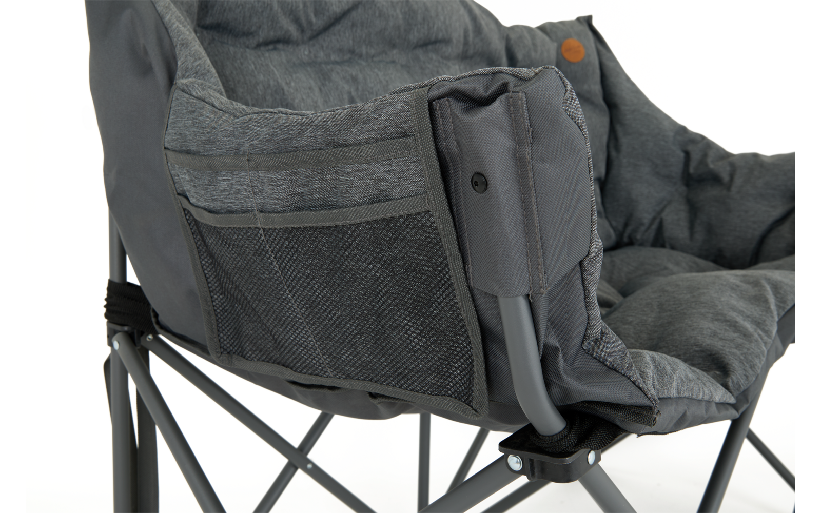 Klappstuhl aus Stoff mit Getränkehalter und Seitentaschen, grau