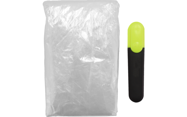 Eine durchsichtige Plastiktüte neben einem schwarz-gelben USB-Stick