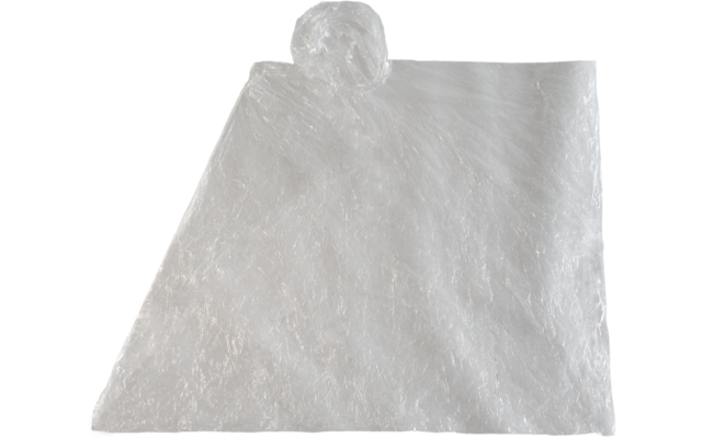 Durchscheinende, zerknitterte Folie auf weißem Hintergrund, mit einem zusammengerollten Teil oben links