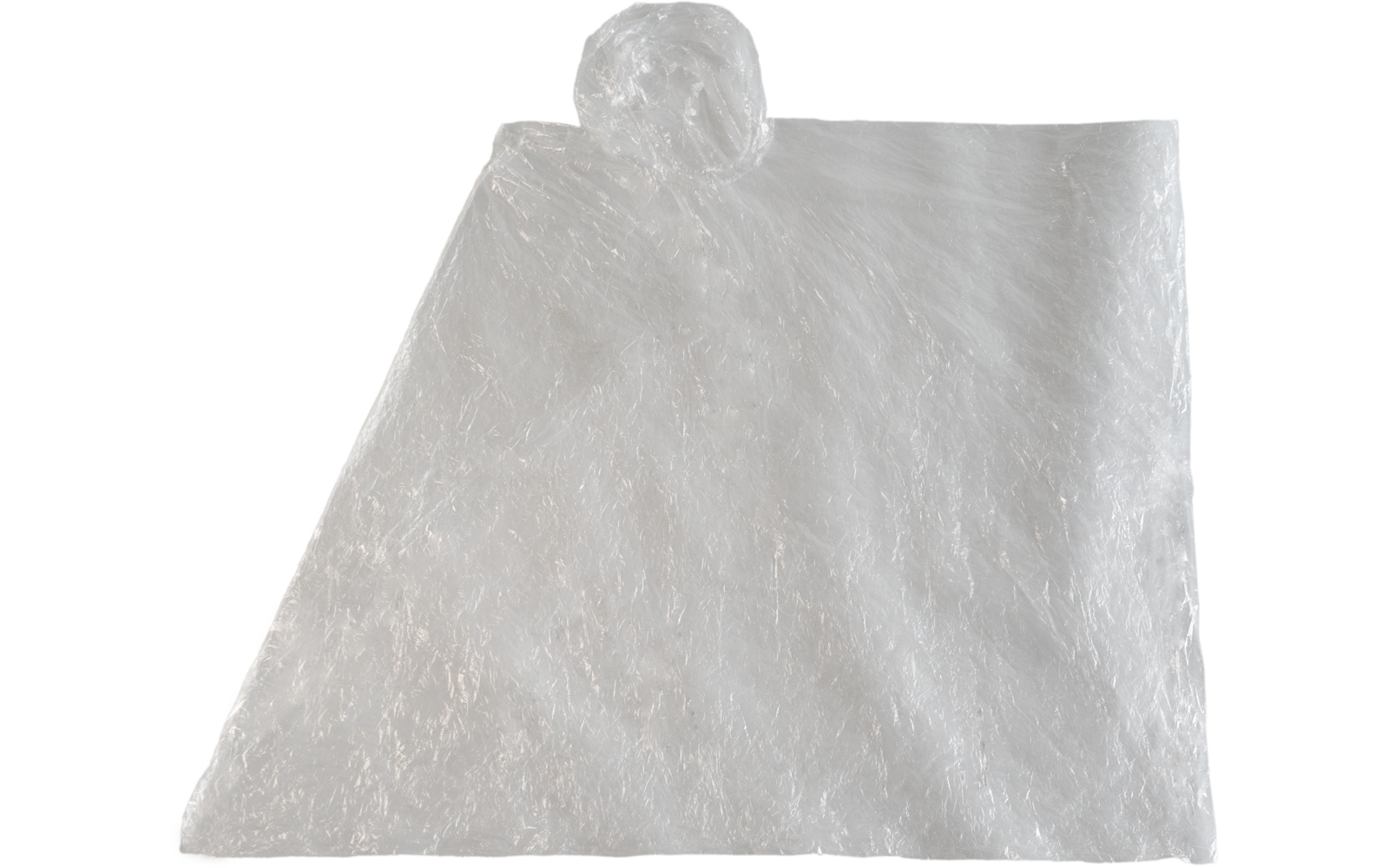 Durchscheinende, zerknitterte Folie auf weißem Hintergrund, mit einem zusammengerollten Teil oben links