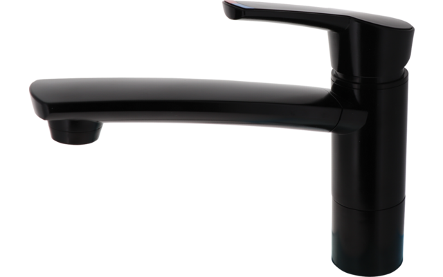 Rubinetto nero monocomando con becco orizzontale