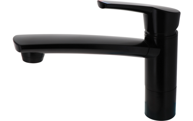 Rubinetto nero monocomando con becco orizzontale