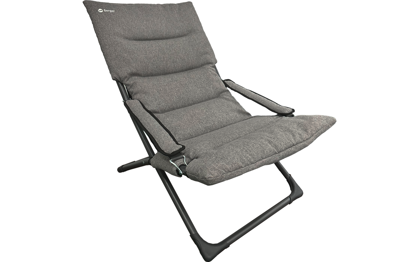 Grauer gepolsterter Klappstuhl mit Metallgestell