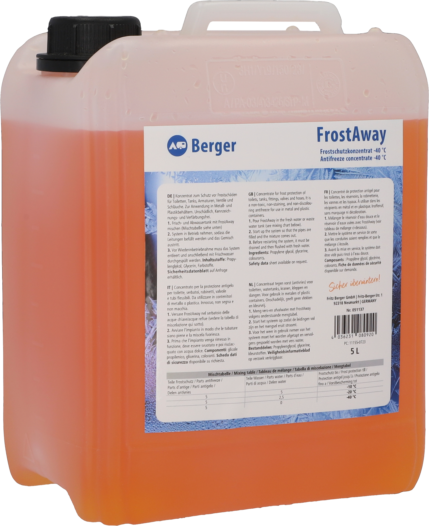 Berger Frostschutzmittel FrostAway 5 Liter - Fritz Berger Campingbedarf