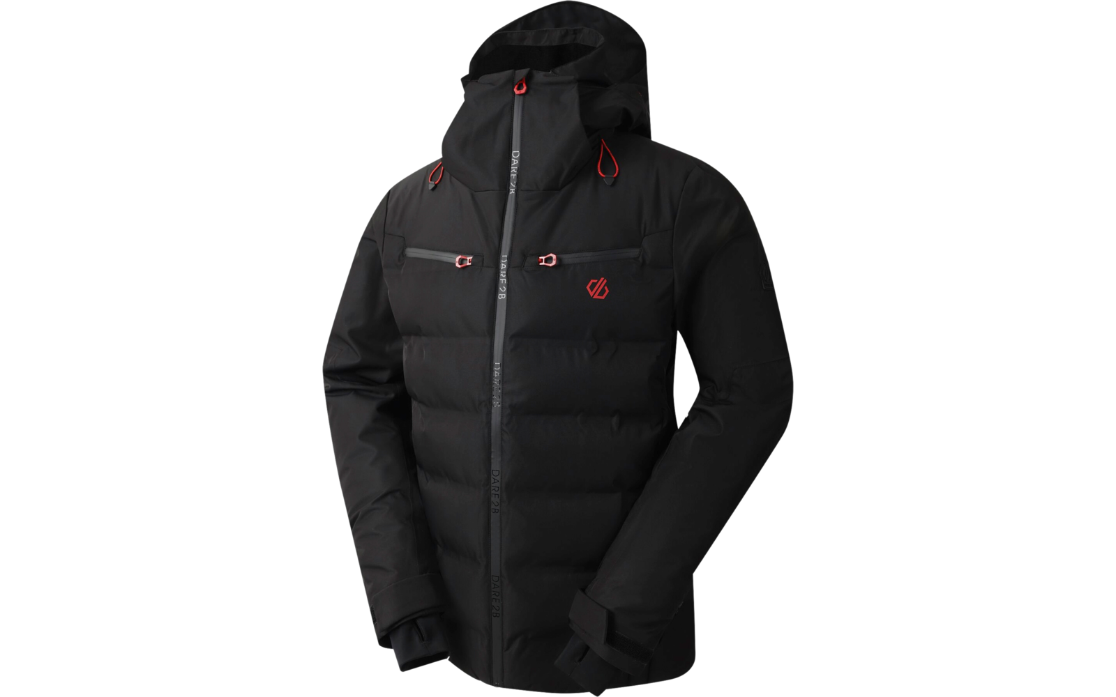 Schwarze, gesteppte Winterjacke mit Kapuze und Reißverschlüssen
