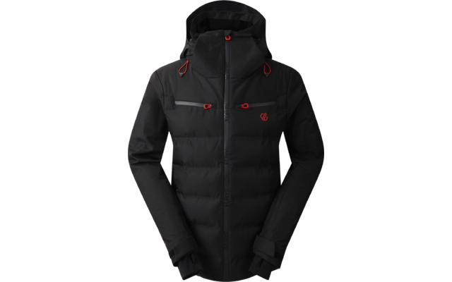 Schwarze gesteppte Jacke mit Kapuze und Reißverschlüssen