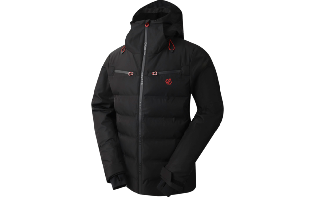 Schwarze, gesteppte Winterjacke mit Kapuze und Reißverschlüssen