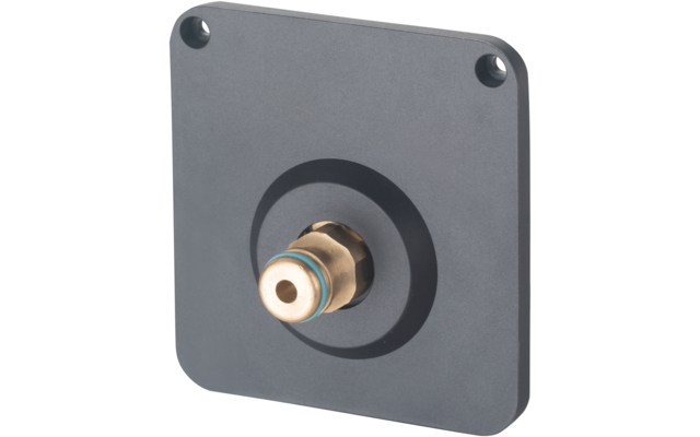 Quadratische schwarze Wandplatte mit einer Anschlussbuchse in der Mitte