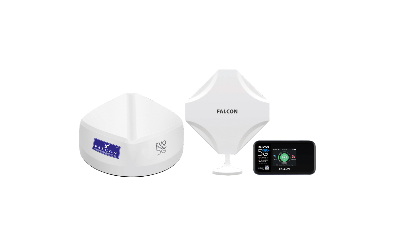 Zwei weiße, quadratisch geformte Geräte mit abgerundeten Ecken und einem kleinen Bildschirm mit bunter Anzeige