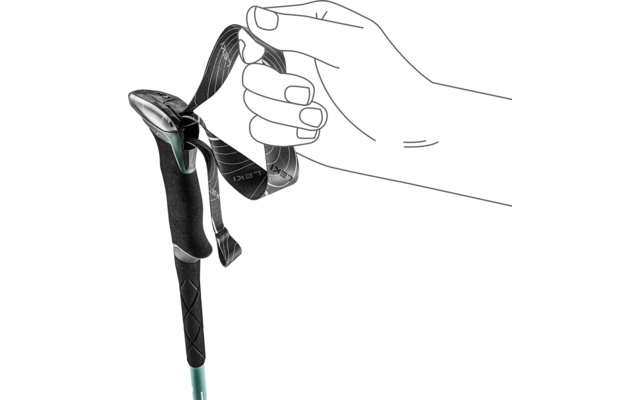 Main tenant la dragonne d'un bâton de marche