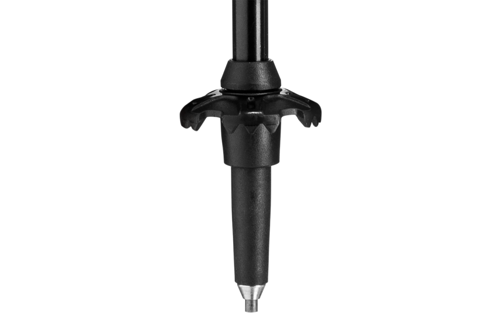 Bas d'une tige noire avec panier en plastique et pointe en métal