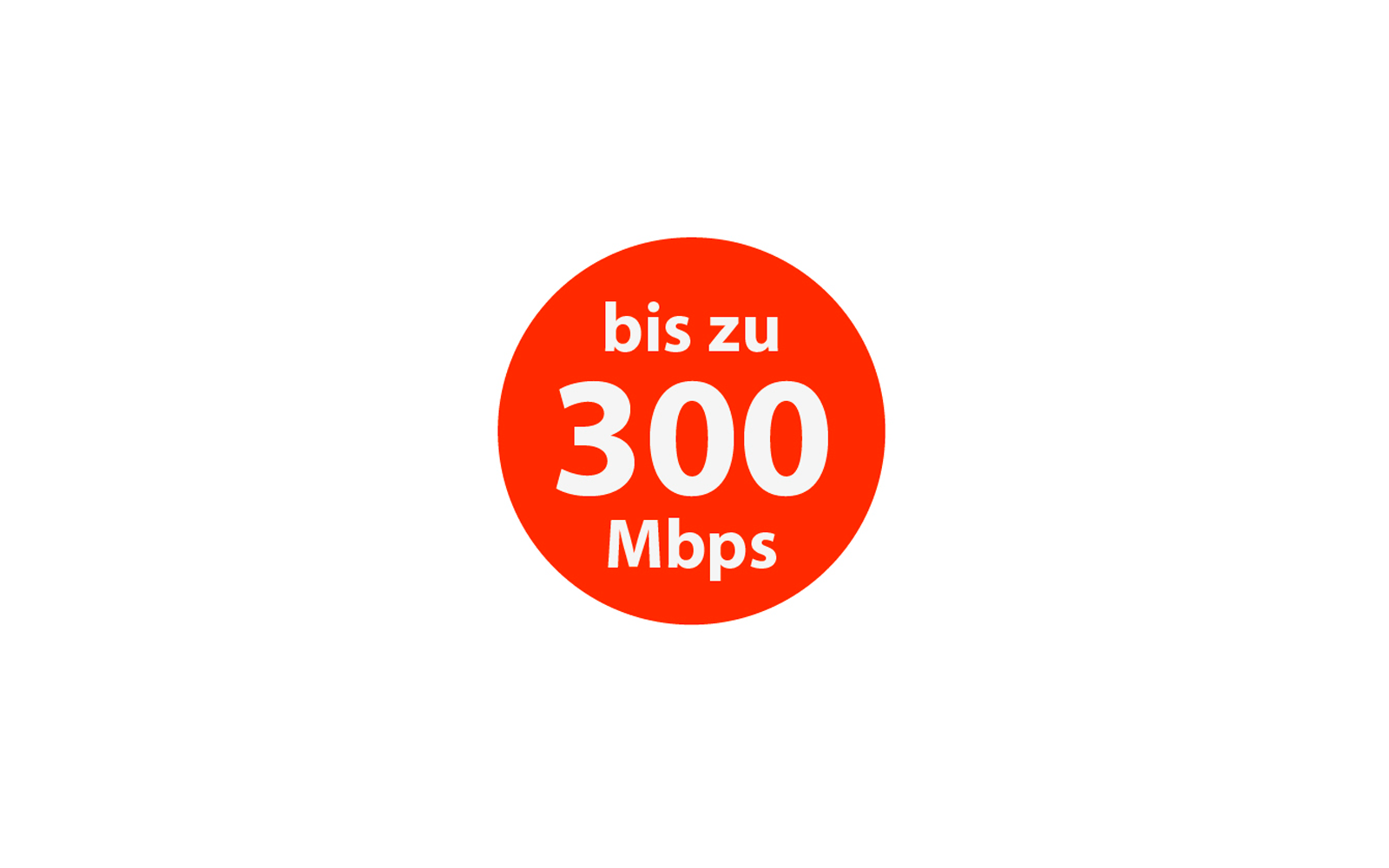 Roter Kreis mit weißer Schrift 'bis zu 300 Mbps'