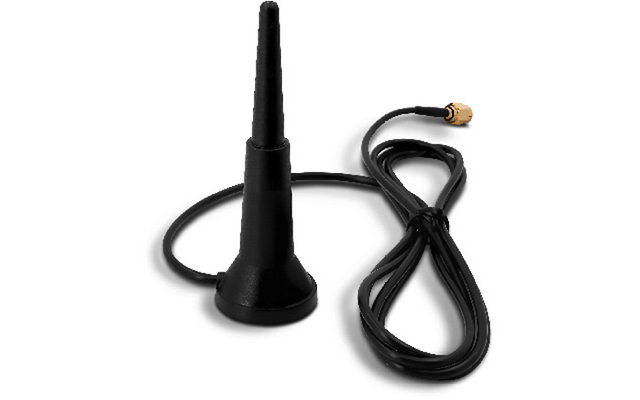 Schwarze Magnetfußantenne mit schwarzem Kabel und goldfarbenem Steckverbinder