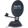Schwarze Satellitenschüssel mit der Aufschrift Maxview Scope 50 auf grauem Hintergrund