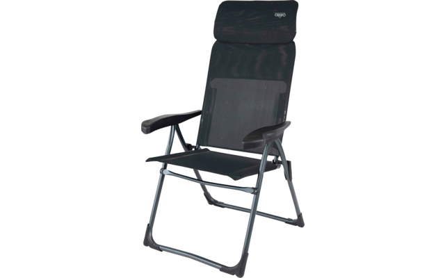 Chaise pliante noire avec appuie-tête rembourré et accoudoirs