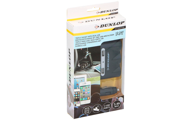 Dunlop 3-way socket 12/24 V with 2 x USB