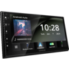 Kenwood-touchscreen met vermelding 'Android Auto', een albumhoes, tijd 10:28 en datum 'Sun. Jan. 7 2024', pictogrammen voor Bluetooth Audio, Android Auto, Digital Radio en telefoon