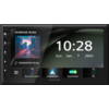KENWOOD-autostereo-display met tijd 10:28, datum Sun. Jan. 7 2024, albumhoes links, tekst 'Android Auto' linksboven, pictogrammen onder: Bluetooth Audio, Android Auto, Digital Radio, TEL, KENWOOD-logo onderaan