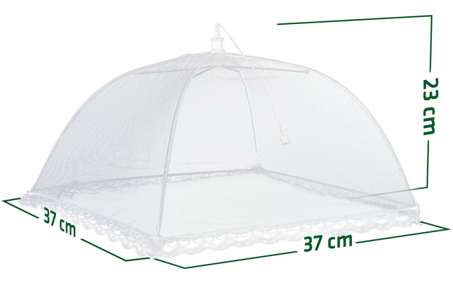 weißer Essensnetz-Abdeckung mit Maßen 37 cm Breite und 29 cm Höhe