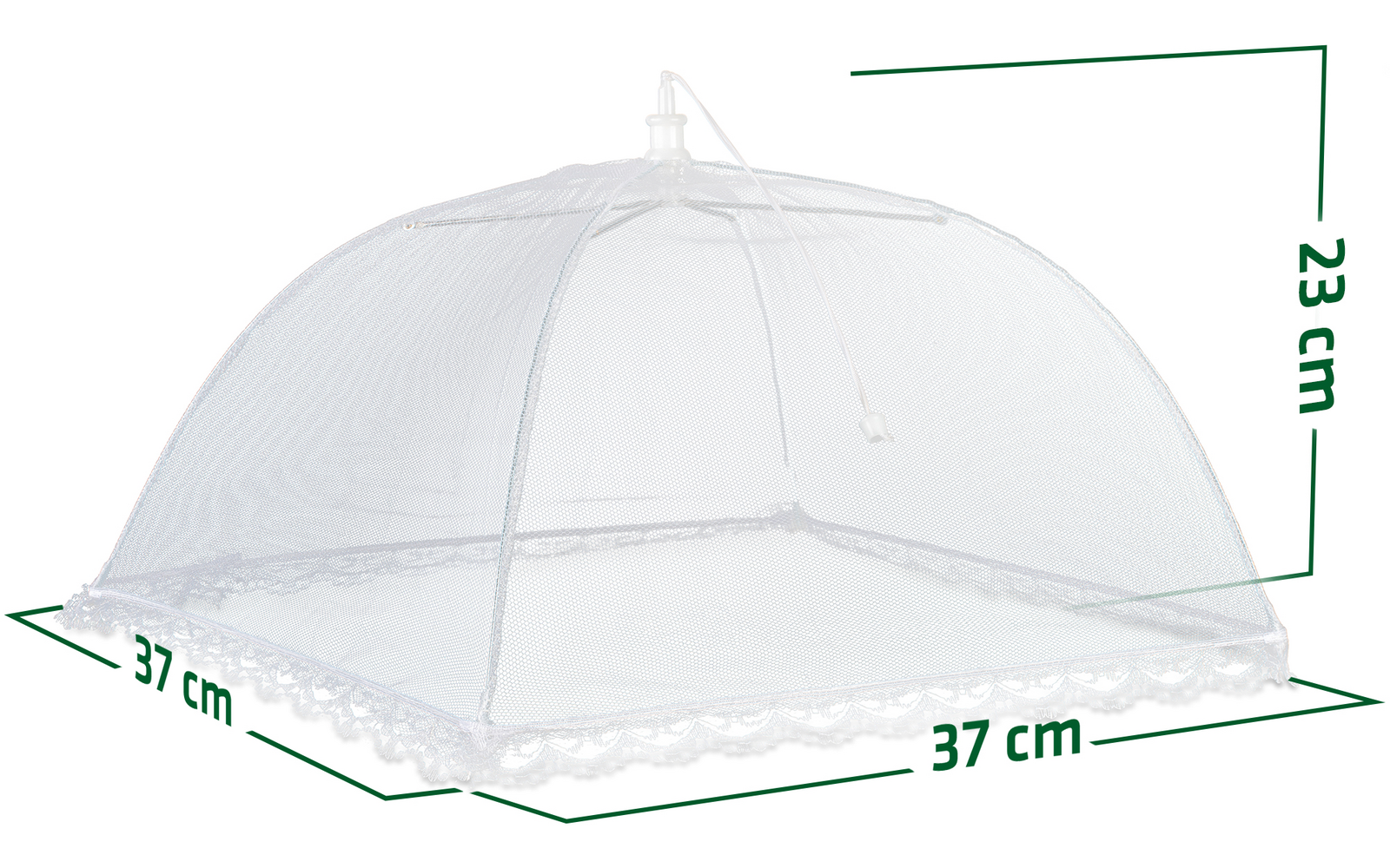 weißer Essensnetz-Abdeckung mit Maßen 37 cm Breite und 29 cm Höhe