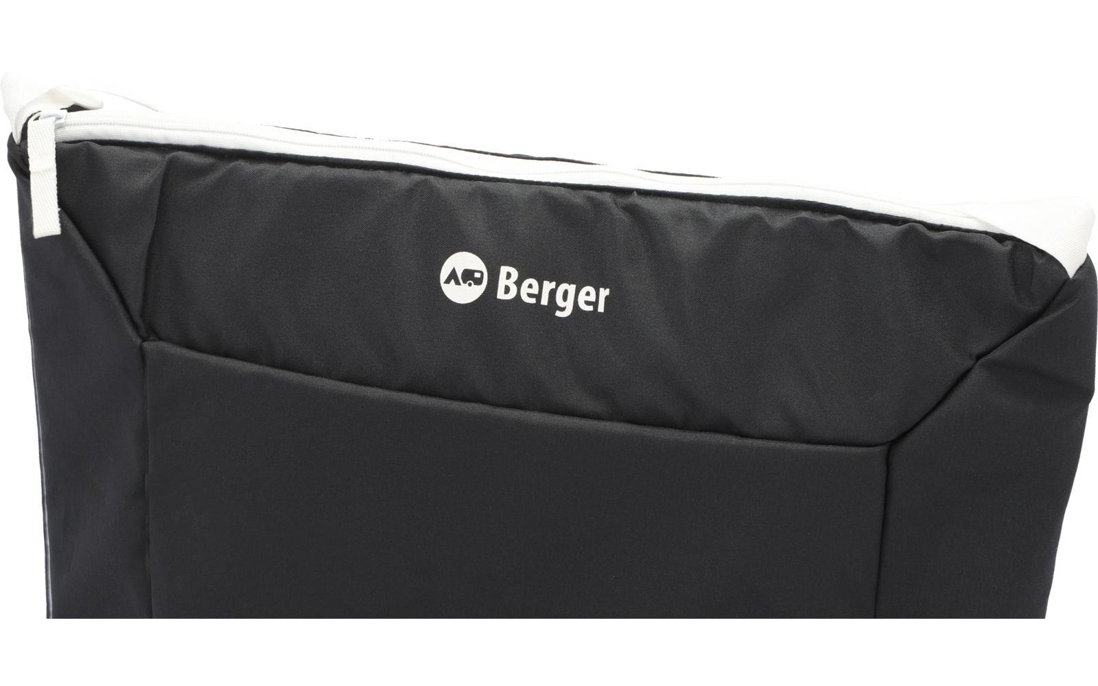 Schwarze Tasche mit Reißverschluss und weißem Berger-Logo